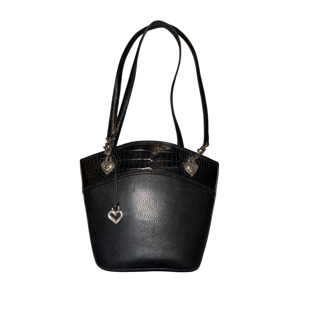 Brighton Shoulder Bag Womens Medium Black Croc Embossed Heart Hardware